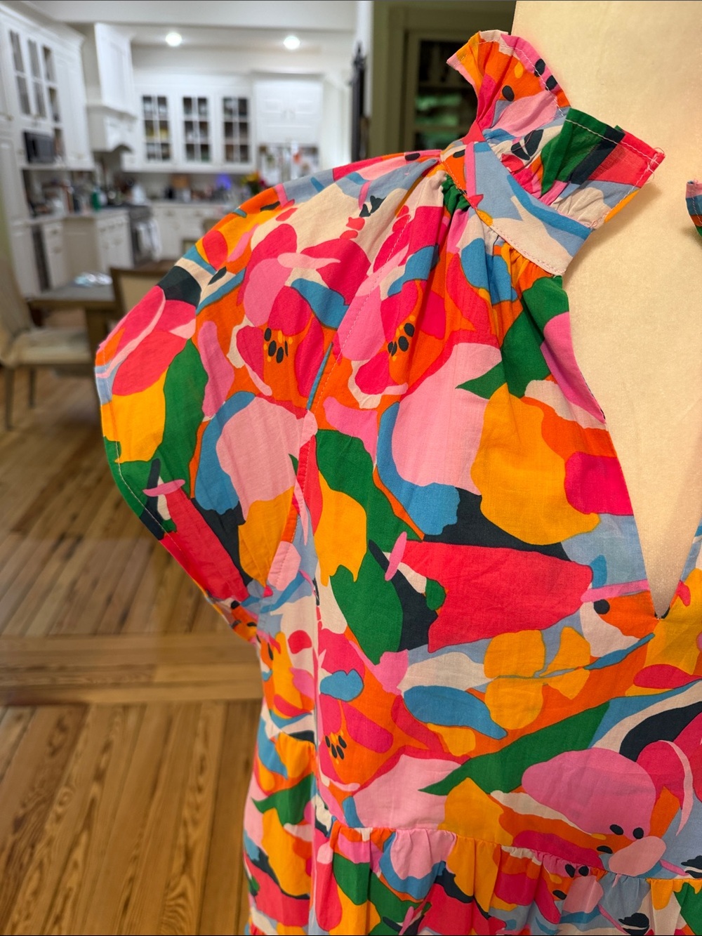 AVARA Floral Midi Dress in Pink, Blue & Orange - Picture 7 of 9